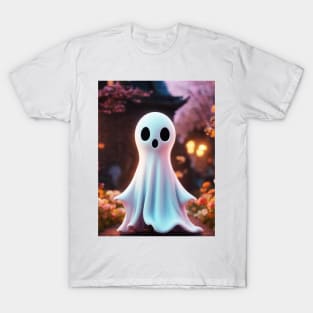 Spooky Halloween Floral Ghost with a Cute Face T-Shirt